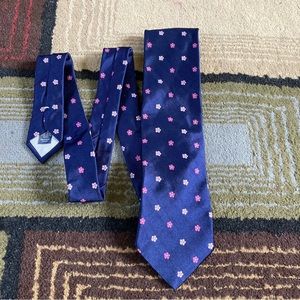 Breuer Pink Flowers Print Silk Neck Tie Hand Made In Italy